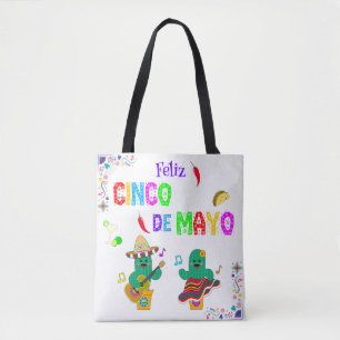 Bolsa Tote Colorido Cinco Festivos de Mayo 2025 Dançando Cact