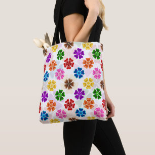 Bolsa Tote Colorido Design de Flores de Arco-Íris Retro Branc