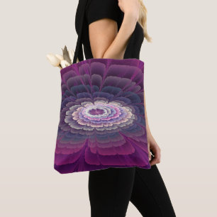 Bolsa Tote Colorido Floral Abstrato Arte Fractal Rosa