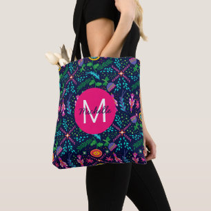 Bolsa Tote Colorido Floral Caótico Azul Personalizado