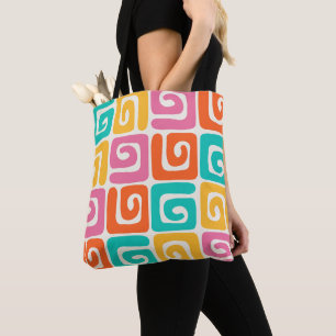 Bolsa Tote Colorido Geométrico Retro com Redemoinhos e Bold V
