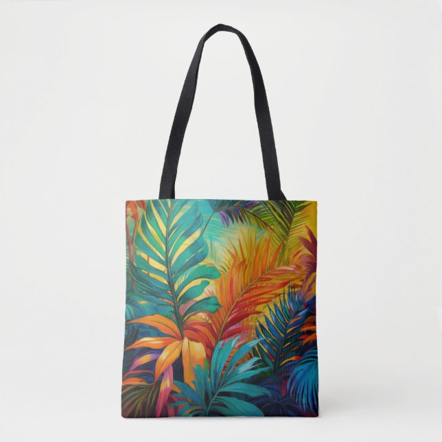 Bolsa Tote Colorir Folhas Tropicais de Selva (Frente)