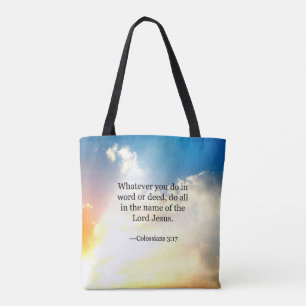 Bolsa Tote Colossiana 3:17, Escritura da Bíblia Cristã