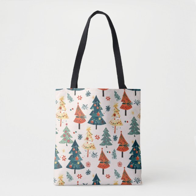 Bolsa Tote Colourful Christmas Pine Trees Seamless Pattern (Frente)