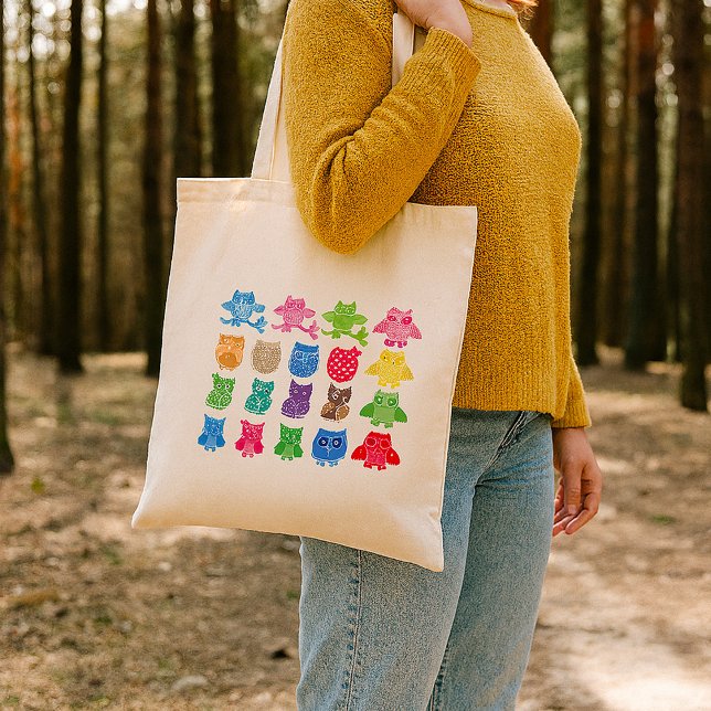 Bolsa Tote Colourful Owls Wise Birds (Criador carregado)