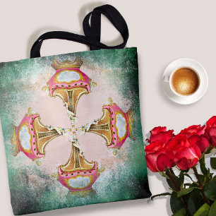Bolsa Tote Coluna Rosa Esmagada Vintage com bordas enferrujad