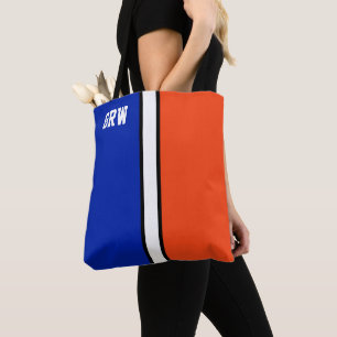 Bolsa Tote Colunas da Faculdade Monograma Real Azul e Laranja