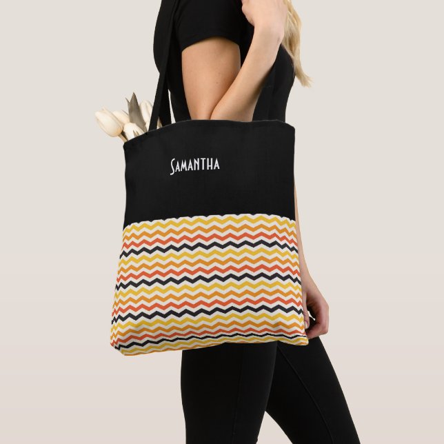 Bolsa Tote Colunas de outono do Halloween Chevron Cores de qu (Close Up)