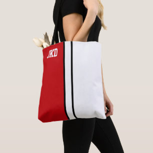 Bolsa Tote Colunas Vermelhas e Branco Monograma