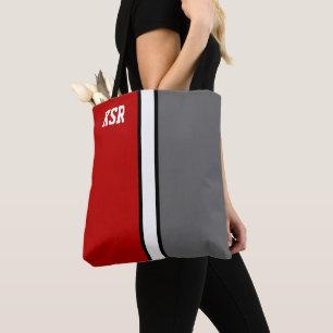 Bolsa Tote Colunas Vermelhas e Monograma de Cinzas