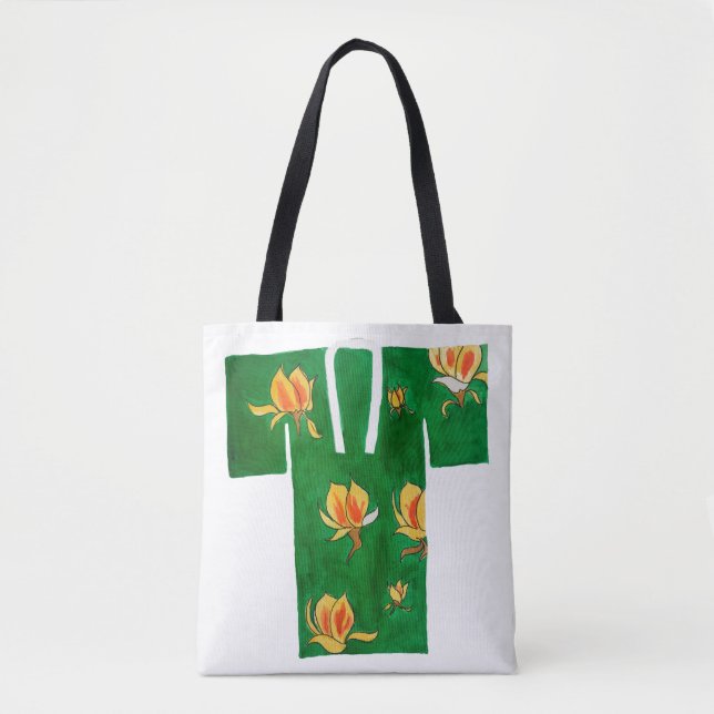 Bolsa tote com design de nagajuban verde e amarelo (Frente)