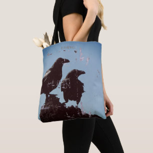 Bolsa Tote com design Gótico de Corvo Desgastado