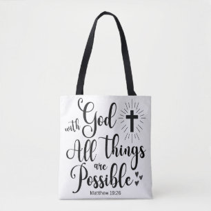 Bolsa Tote Com Deus, todas as coisas são possíveis - Matthew 