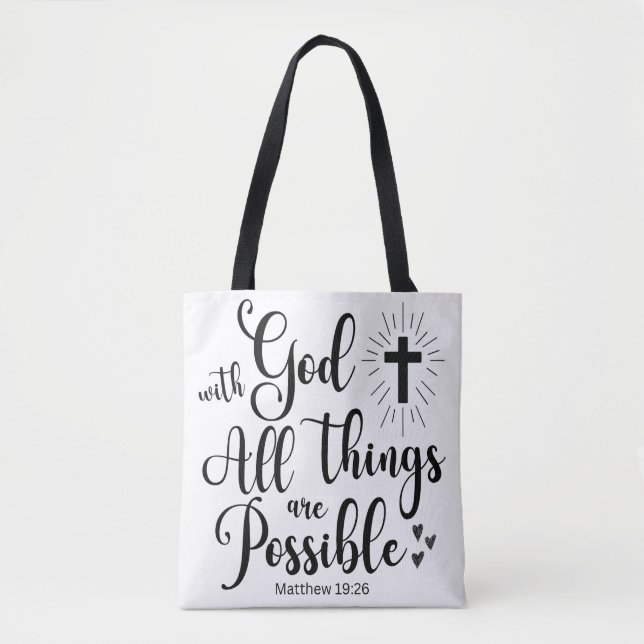 Bolsa Tote Com Deus, todas as coisas são possíveis - Matthew  (Frente)