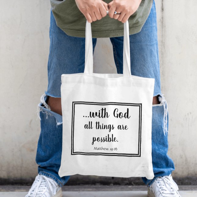 Bolsa Tote Com Deus Todas As Coisas São Possíveis, Matthew 19 (Natural Canvas Tote Bag with Bible Verse.)