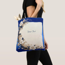 Bolsa Tote com Enfeite Floral Azul Branco