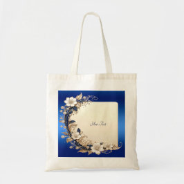 Bolsa Tote com Enfeite Floral Azul Branco
