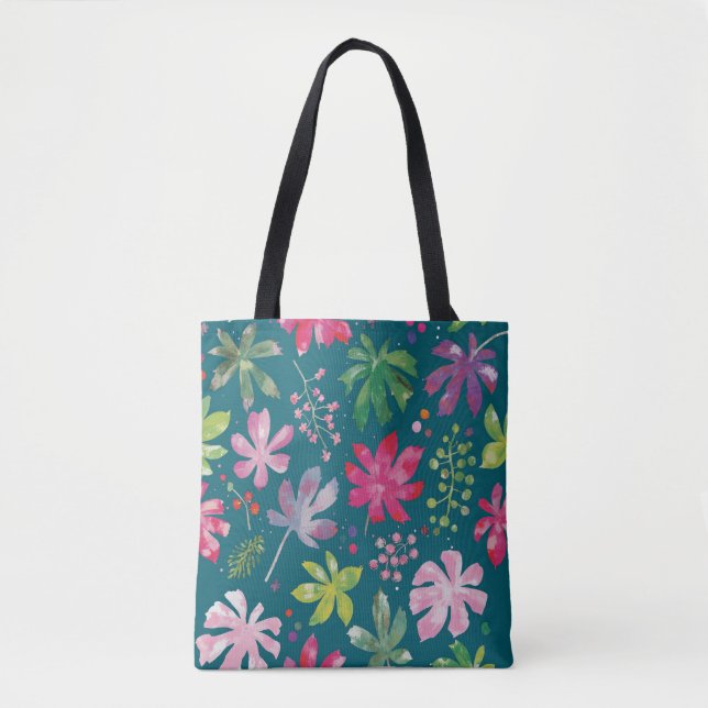 Bolsa Tote com Estampa de Explosão Floral Tropical (Frente)