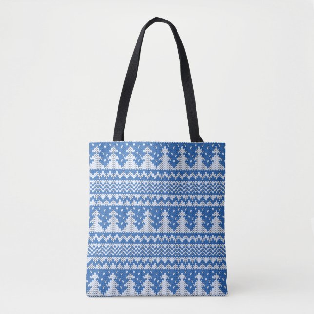 Bolsa tote com estampa de Natal de suéter azul (Frente)