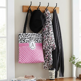 Bolsa tote com estampa de pontos e animais e monog