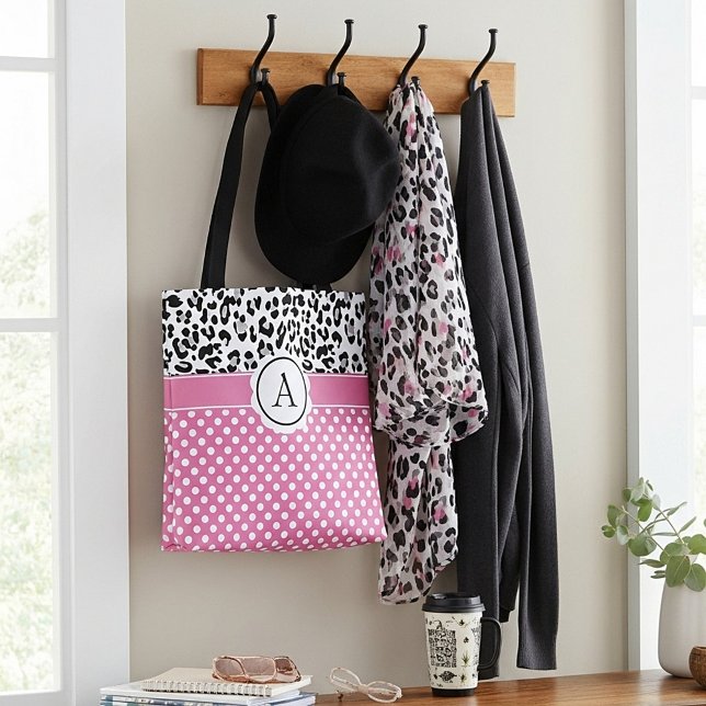 Bolsa tote com estampa de pontos e animais e monog (Criador carregado)