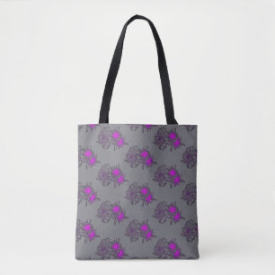 Bolsa Tote com Estampa Floral Roxa Cinza