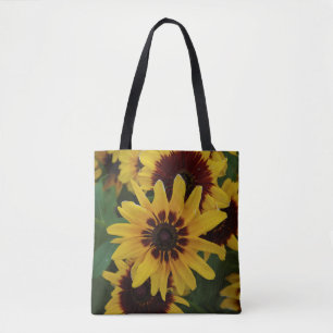 Bolsa tote com flores amarelas castanhas por todo