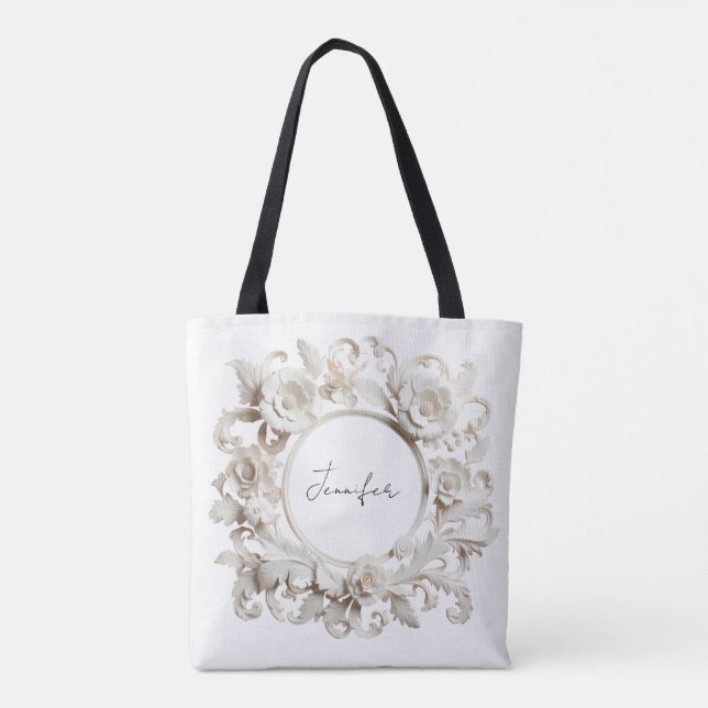 bolsa tote com moldura de flor de papel personaliz (Verso)