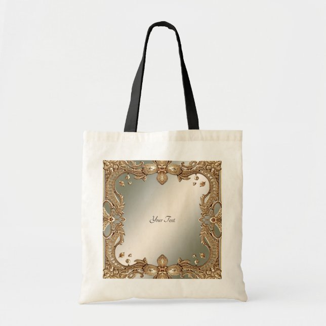 Bolsa Tote com Moldura Dourada Ornamentada (Frente)