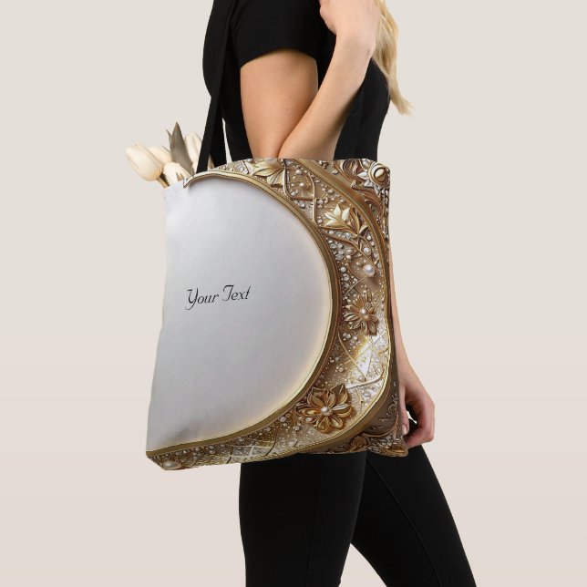 Bolsa Tote com Moldura Dourada Ornamentada (Close Up)