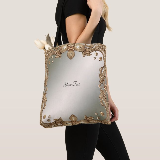 Bolsa Tote com Moldura Dourada Ornamentada (Close Up)