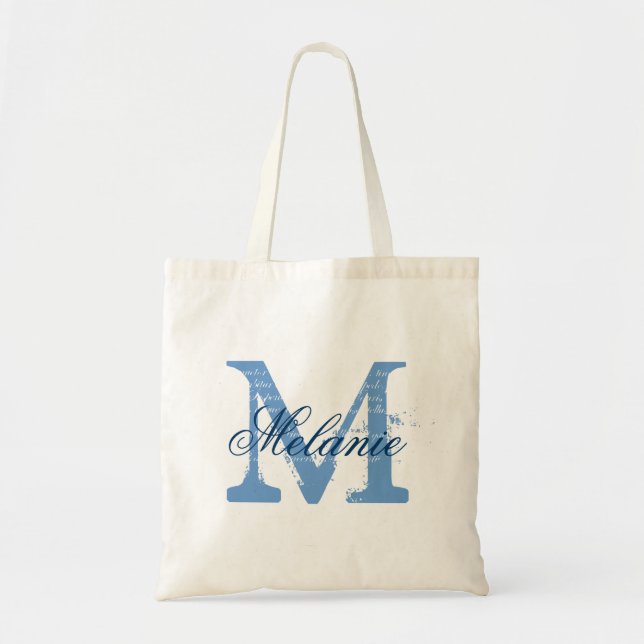 Bolsa tote com monograma personalizado | azul e br (Frente)