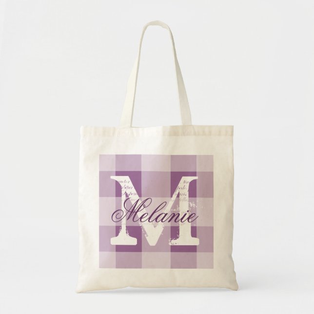 Bolsa tote com monograma personalizado em xadrez a (Frente)
