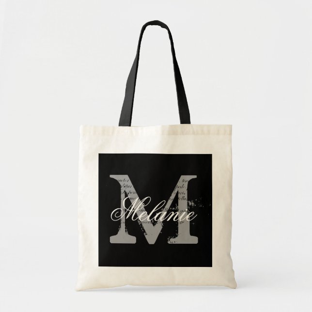 Bolsa tote com monograma personalizado | preto e b (Frente)