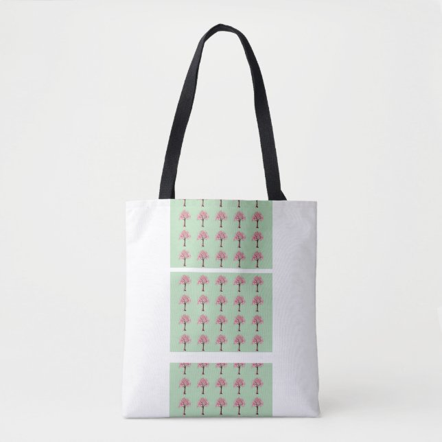 Bolsa Tote com Padrão de Árvores Rosa (Frente)