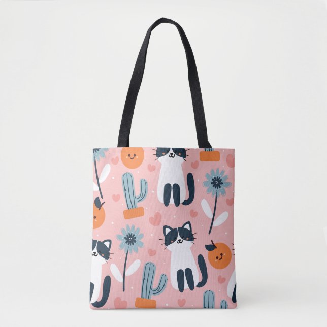 Bolsa Tote com Padrão de Gato (Frente)