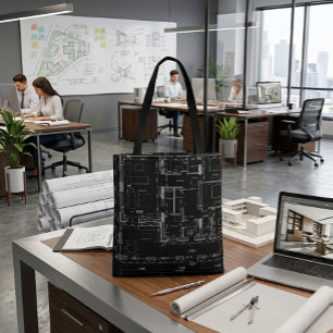 Bolsa Tote com Padrão de Planta Baixa Arquitetônic