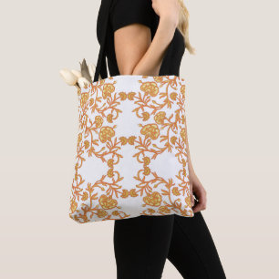 Bolsa Tote com Papel de parede flexível branco e laranja eleg