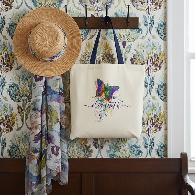 Bolsa tote com respingos de borboleta personalizad (Criador carregado)