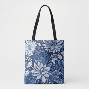 bolsa tote com tapeçaria de pétala índigo