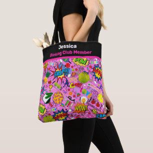 Bolsa Tote 😍 com texto misturado de picleball rosa