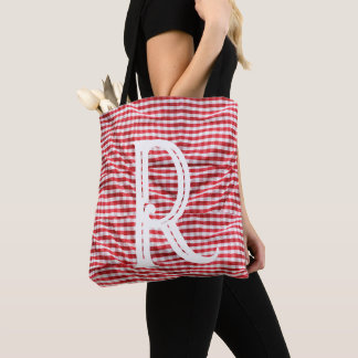 Bolsa Tote Com Toalha de Mesa Xadrez Letra R
