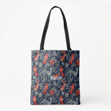 Bolsa Tote com um Design de Arte Folclórica em Azu