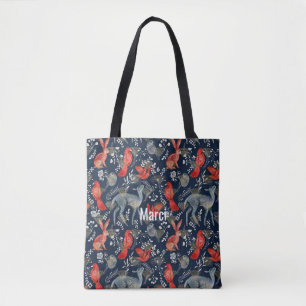 Bolsa Tote com um Design de Arte Folclórica em Azu