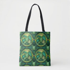 Bolsa tote com um vibrante design de mandala verde