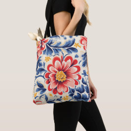 Bolsa tote com vibrante desenho floral em vermelho