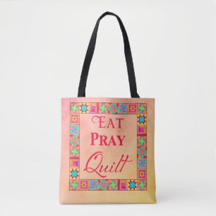 Bolsa Tote Coma Pray o bloco multicolorido dos retalhos