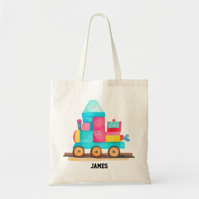 Bolsa Tote Comboio Colorido de Brinquedos para Crianças (Frente)