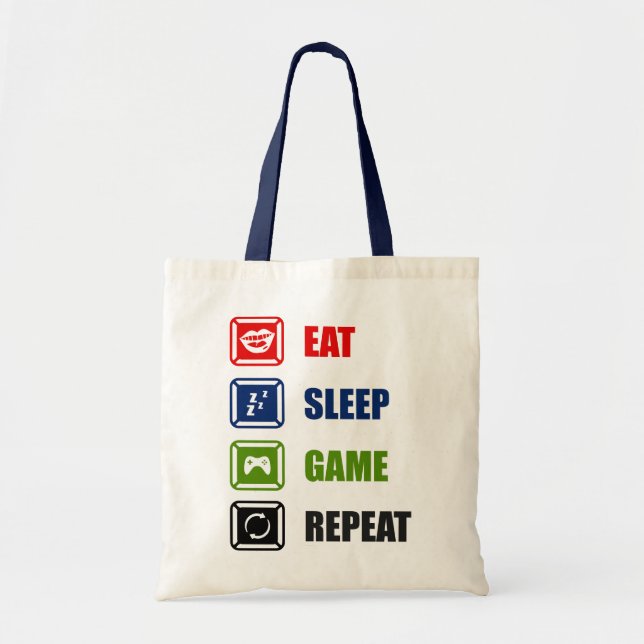 Bolsa Tote Comer, dormir, jogar, repetir (Frente)