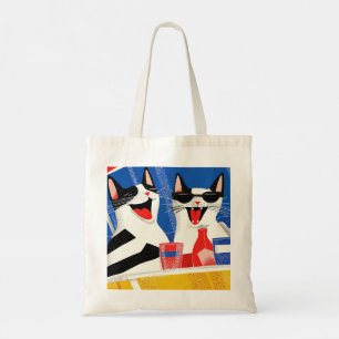 Bolsa Tote Comic Joyful Perfect Cat Duo apreciando as víblias